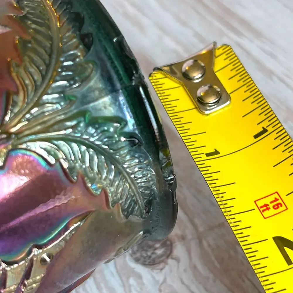 Antique Fenton Butterfly & Fern Green Carnival Glass Tumbler c1910 Variant